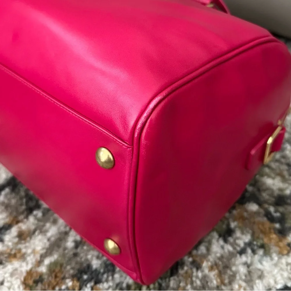 SAINT LAURENT FUCHSIA YSL 2 WAY LEATHER DUFFEL BOSTON CROSSBODY BAG CARDS & COA - Picture 13 of 16